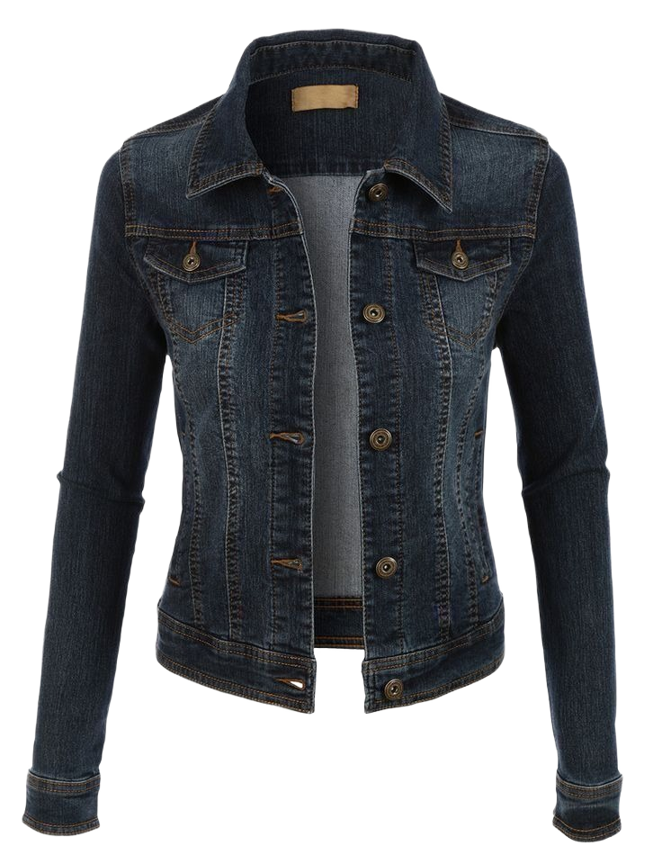 Womens Basic Button Down_Long Sleeve_Denim Jean Jacket (Medium, Dark Blue)