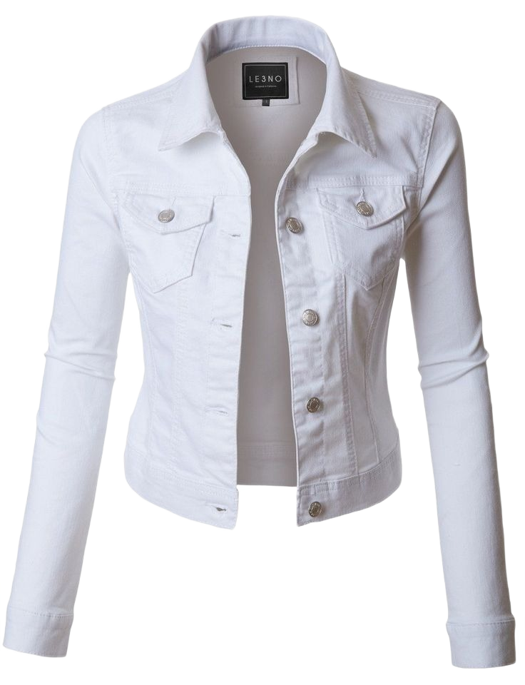 Womens Basic Button Down_Long Sleeve_Denim Jean Jacket (white)