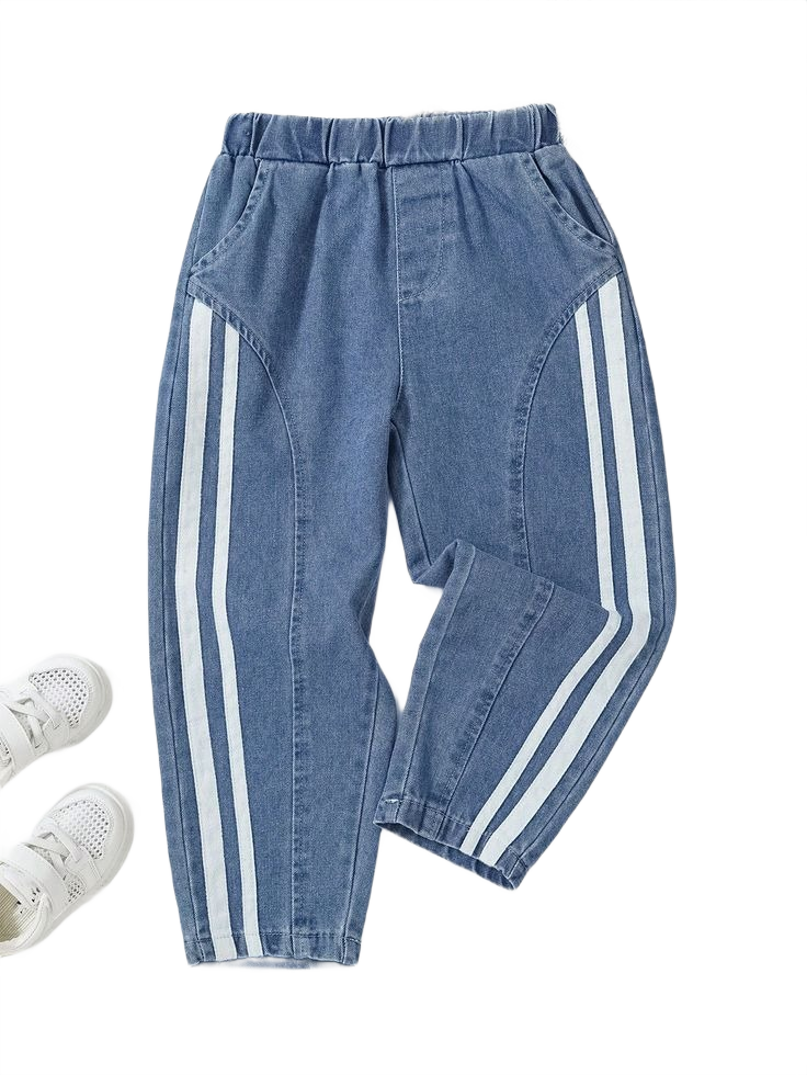 Young Boy Solid Color Patchwork Elastic Waist Pocket denim Casual Pants