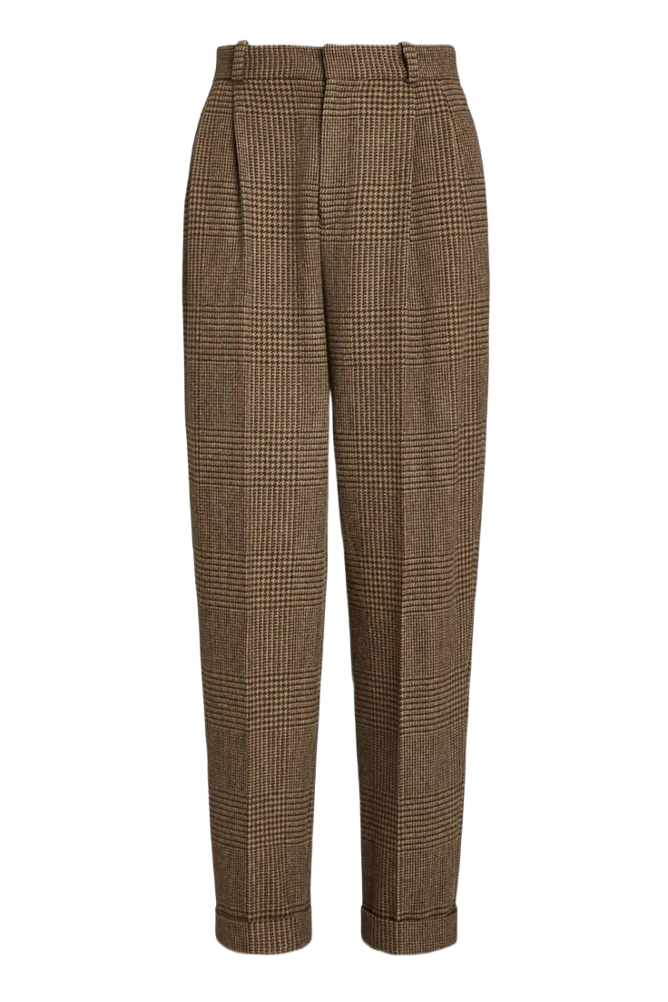 check tweed tapered pants