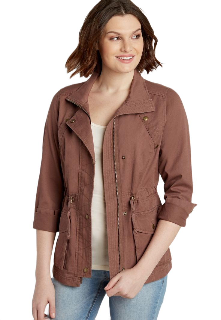 solid drawcord waist hooded anorak jacket